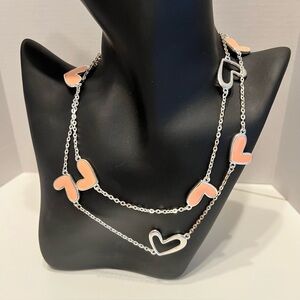 Peach & Silver Heart Necklace on Silver‎ Chain (NEW!)